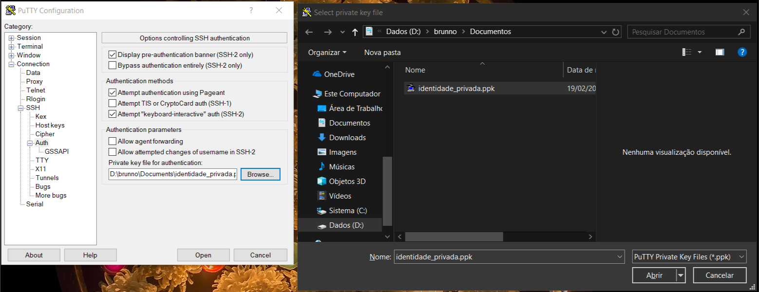 PuTTY usando chave privada